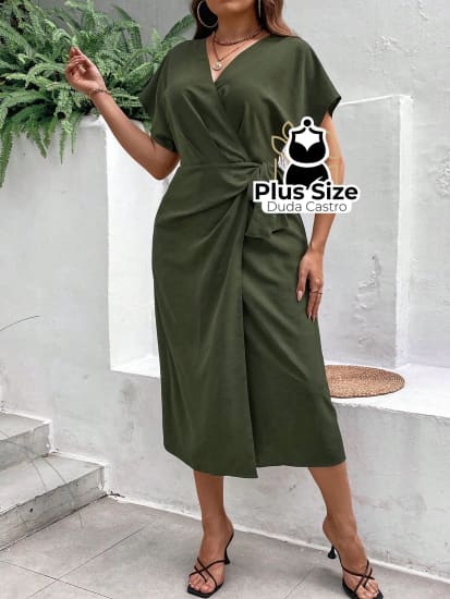 Vestido Midi Liso Transpassado Plus Size Várias Cores