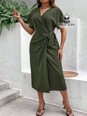 Vestido Midi Liso Transpassado Plus Size Várias Cores