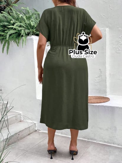 Vestido Midi Liso Transpassado Plus Size Várias Cores