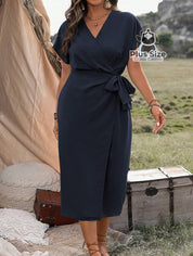Vestido Midi Liso Transpassado Plus Size Várias Cores