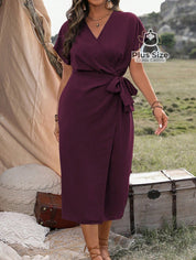Vestido Midi Liso Transpassado Plus Size Várias Cores
