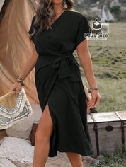 Vestido Midi Liso Transpassado Plus Size Várias Cores