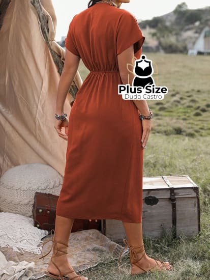 Vestido Midi Liso Transpassado Plus Size Várias Cores