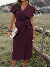 Vestido Midi Liso Transpassado Plus Size Várias Cores