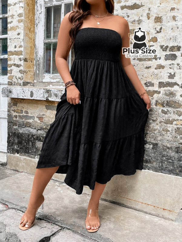 Vestido Midi Tomara Que Caia Com Lastéx Plus Size Várias Cores G / Preto Vestidos Size