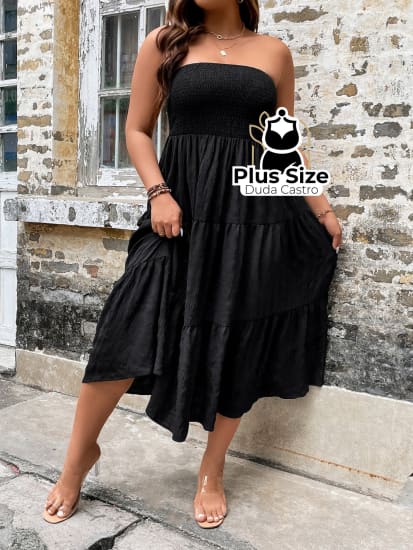 Vestido Midi Tomara Que Caia Com Lastéx Plus Size Várias Cores G / Preto Vestidos Size