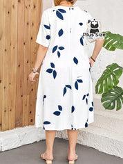 Vestido Plus Size Estampa De Folhas Decote Várias Cores