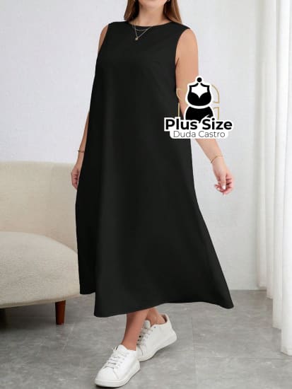 Vestido Plus Size Midi Solto Com Decote Dedondo