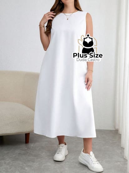 Vestido Plus Size Midi Solto Com Decote Dedondo