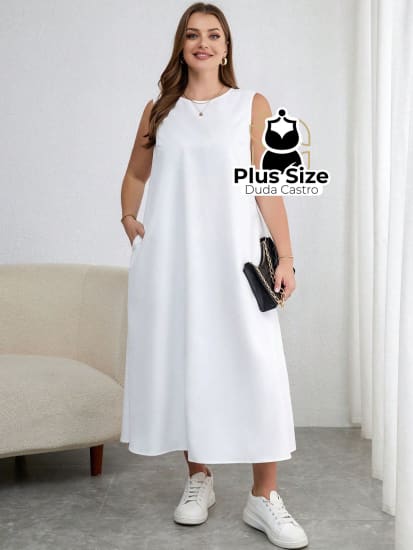 Vestido Plus Size Midi Solto Com Decote Dedondo