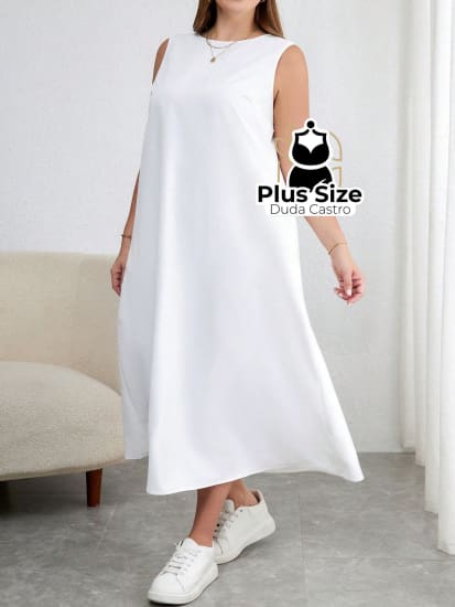 Vestido Plus Size Midi Solto Com Decote Dedondo