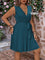 Vestido Sem Mangas Decote Em V Plus Size Saia Drapeada Liso Várias Cores G / Azul Petróleo
