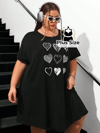 Vestido Soltinho Com Estampa De Coração Plus Size Extra