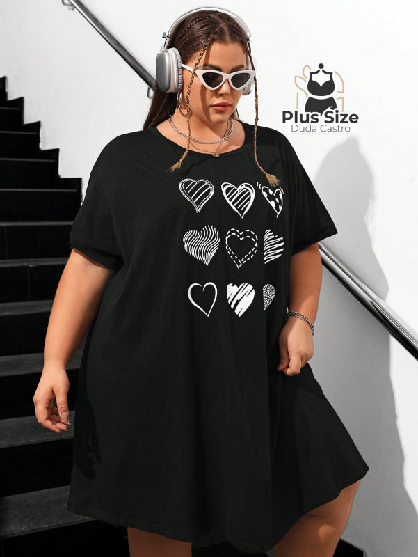 Vestido Soltinho Com Estampa De Coração Plus Size Extra