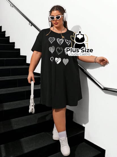 Vestido Soltinho Com Estampa De Coração Plus Size Extra