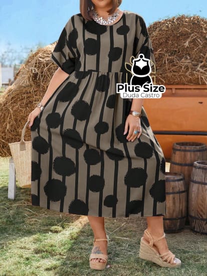 Vestido Solto Estampa De Bolinhas Plus Size