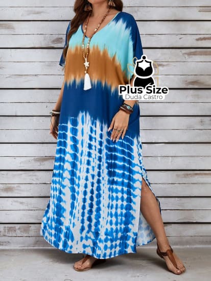 Vestido Tie Dye Solto Confortável Plus Size Vestido