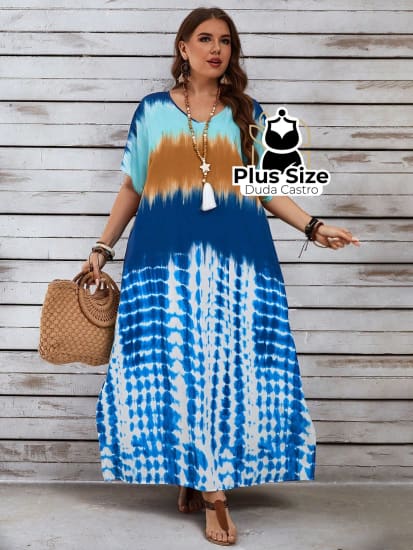 Vestido Tie Dye Solto Confortável Plus Size Vestido