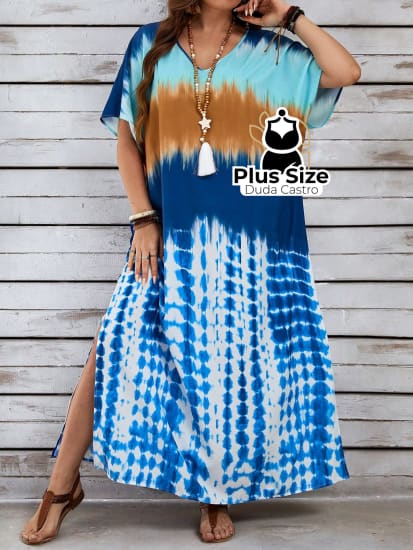 Vestido Tie Dye Solto Confortável Plus Size Vestido