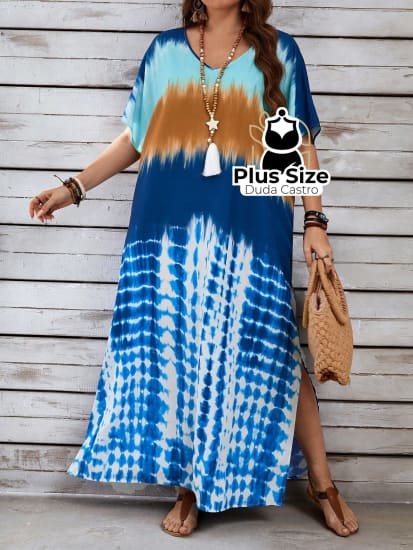 Vestido Tie Dye Solto Confortável Plus Size Vestido