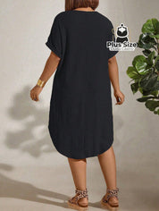 Vestido com Textura Gola Redonda e Manga Morcego Várias Cores Plus Size Vestido com Textura Gola Redonda e Manga