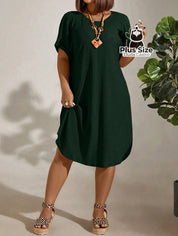 Vestido com Textura Gola Redonda e Manga Morcego Várias Cores Plus Size Vestido com Textura Gola Redonda e Manga