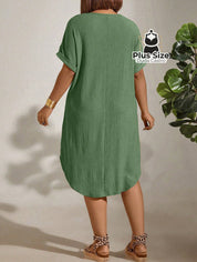 Vestido com Textura Gola Redonda e Manga Morcego Várias Cores Plus Size Vestido com Textura Gola Redonda e Manga