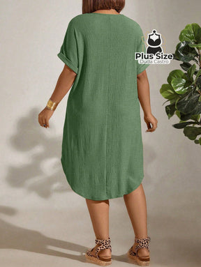 Vestido com Textura Gola Redonda e Manga Morcego Várias Cores Plus Size Vestido com Textura Gola Redonda e Manga