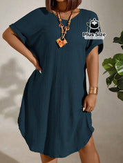 Vestido com Textura Gola Redonda e Manga Morcego Várias Cores Plus Size Vestido com Textura Gola Redonda e Manga