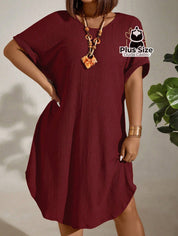 Vestido com Textura Gola Redonda e Manga Morcego Várias Cores Plus Size Vestido com Textura Gola Redonda e Manga