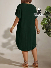 Vestido com Textura Gola Redonda e Manga Morcego Várias Cores Plus Size Vestido com Textura Gola Redonda e Manga