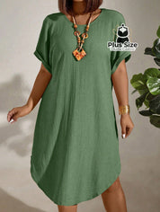 Vestido com Textura Gola Redonda e Manga Morcego Várias Cores Plus Size Vestido com Textura Gola Redonda e Manga