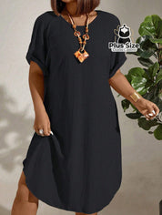 Vestido com Textura Gola Redonda e Manga Morcego Várias Cores Plus Size Vestido com Textura Gola Redonda e Manga