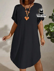 Vestido com Textura Gola Redonda e Manga Morcego Várias Cores Plus Size Vestido com Textura Gola Redonda e Manga