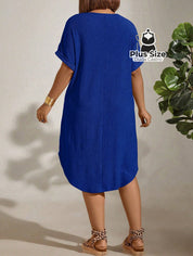 Vestido com Textura Gola Redonda e Manga Morcego Várias Cores Plus Size Vestido com Textura Gola Redonda e Manga