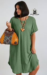 Vestido Túnica Textura Elegante Plus Size G / Verde Oliva Vestido Túnica Textura Elegante Plus Size